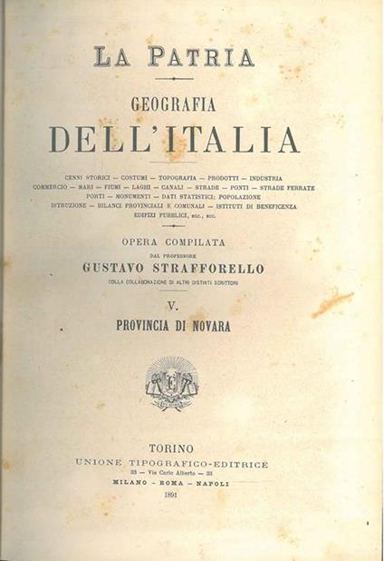 Provincia di Novara. Collana: La Patria. Geografia dell'Italia - Gustavo Strafforello - copertina