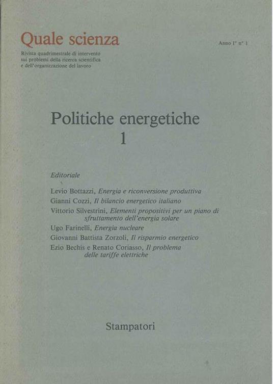 Quale scienza. Politiche energetiche. Anno I, n. 1 - copertina