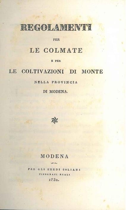 Regolamenti per le colmate e per le coltivazioni di monte nella provincia di Modena - copertina