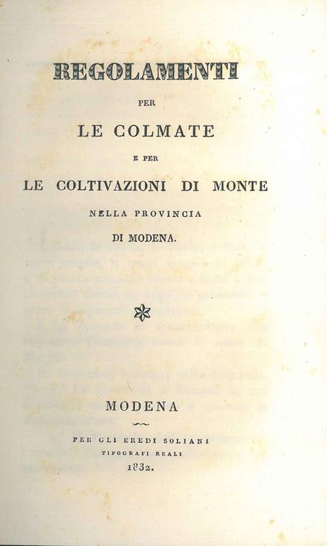 Regolamenti per le colmate e per le coltivazioni di monte nella provincia di Modena - copertina