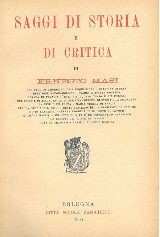 Saggi di storia e di critica - Ernesto Masi - copertina