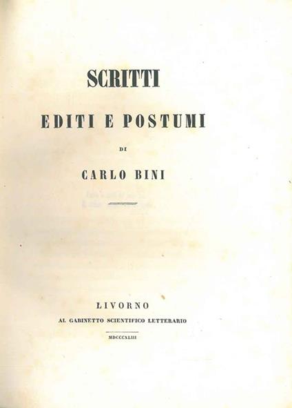 Scritti editi e postumi - Carlo Bini - copertina