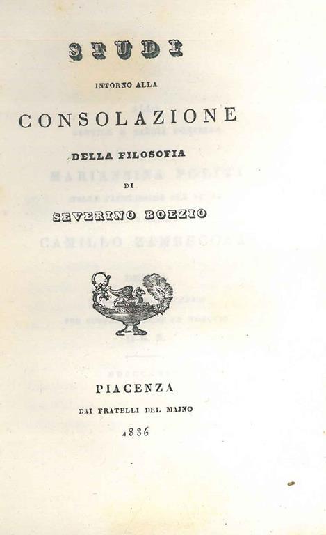 Studi intorno alla consolazione della filosofia di Severino Boezio - copertina