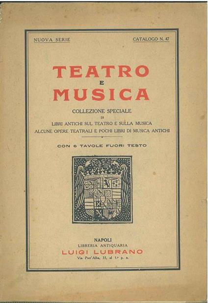 Teatro e musica. catalogo n° 47, marzo 1930 - copertina