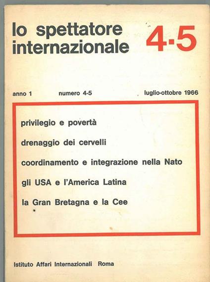 Lo spettatore internazionale. Anno 1, n° 4-5, luglio-ottobre 1966 - copertina