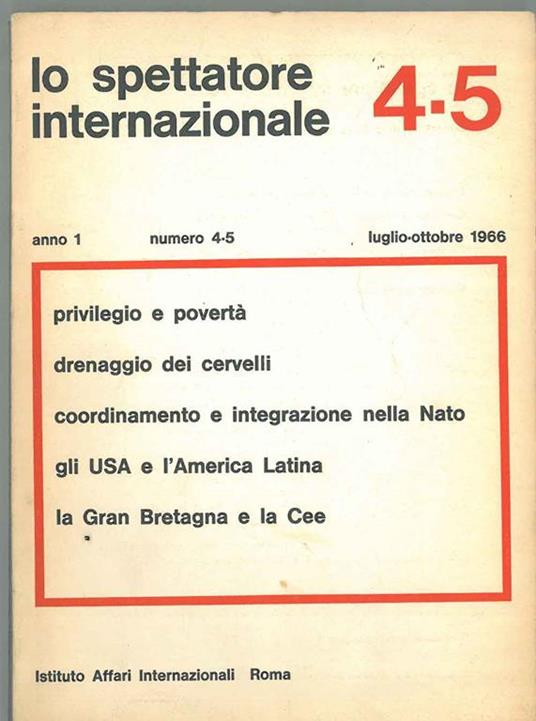Lo spettatore internazionale. Anno 1, n° 4-5, luglio-ottobre 1966 - copertina