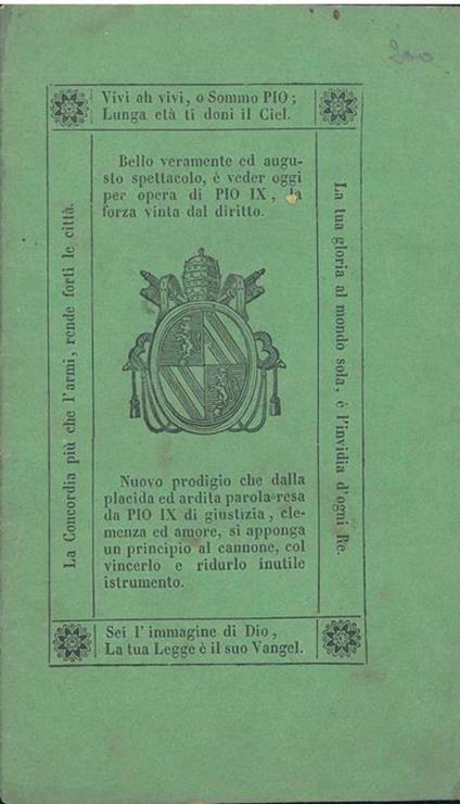 Le celesti ispirazioni di Pio Nono pel bene generale del popolo. Anno primo del suo prodigioso pontificato, coll'aggiunta di alcune preghiere per la prosperità e conservazione del sommo capo della Chiesa e di tutti i superiori ecclesiastici. Terza edizi - copertina