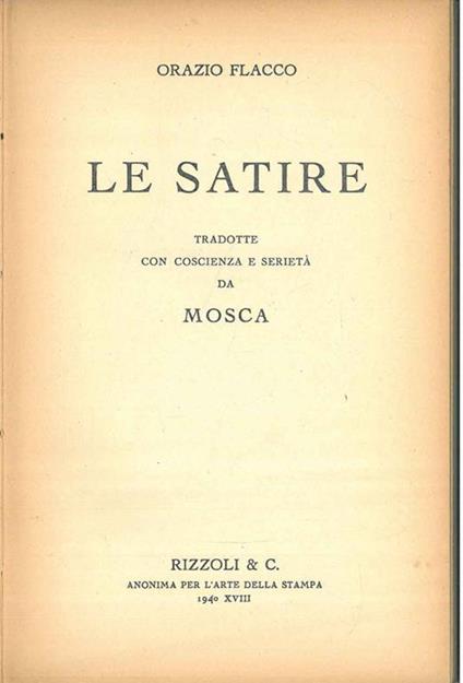 Le satire tradotte con coscienza e serietà da Mosca - Flacco Orazio - copertina