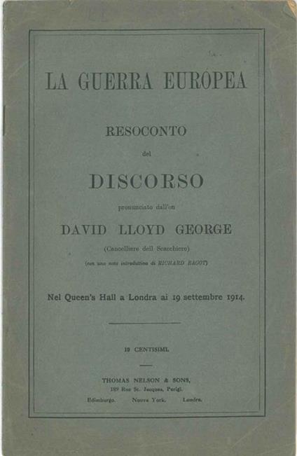 La guerra europea Nota introduttiva di R. Bagot - Geoffrey E. Lloyd - copertina