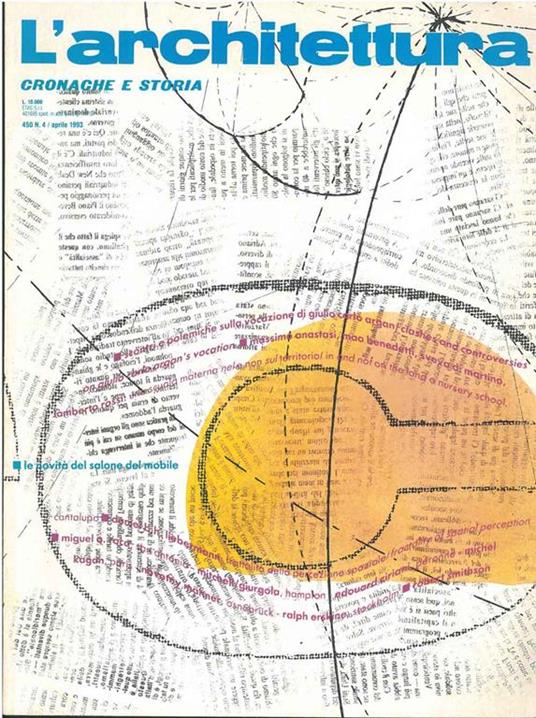 L' architettura : cronache e storia. Anno XXXIV, n.4, aprile 1993, n. 450, Direttore Bruno Zevi - copertina