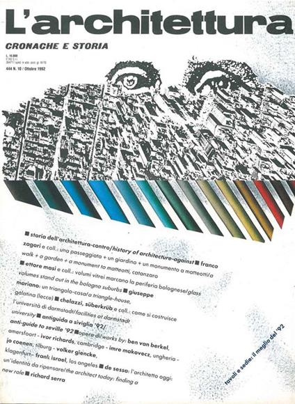 L' architettura : cronache e storia. Anno XXXVIII, n.10, ottobre 1992, n. 444, Direttore Bruno Zevi - copertina