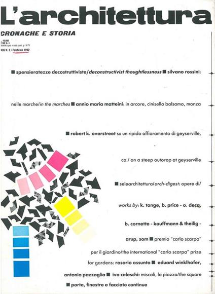L' architettura : cronache e storia. Anno XXXVIII, n.2, febbraio 1992, n. 436, Direttore Bruno Zevi - copertina