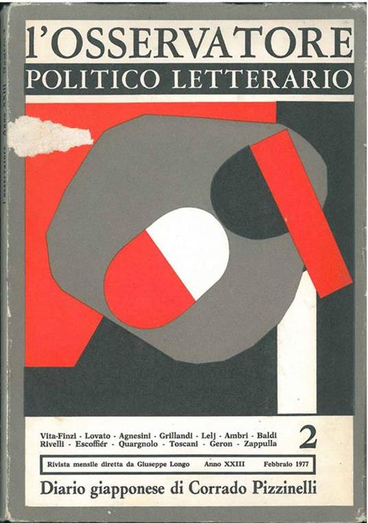 L' osservatore politico letterario. Rivista mensile diretta da Giuseppe Longo. 1977/2. In evidenza: Diario giapponese di Corrado Pizzinelli - copertina