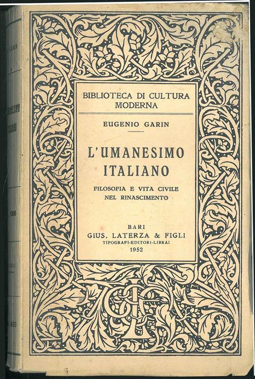 L' umanesimo italiano. Filosofia e vita civile nel rinascimento - Eugenio Garin - copertina