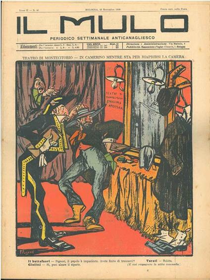 Il Mulo. Periodico settimanale anticanagliesco. 15 novembre 1908. Anno II - N. 45, direttore Agostino Ceccaroni - copertina