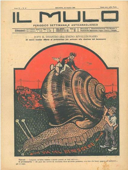 Il Mulo. Periodico settimanale anticanagliesco. 18 ottobre 1908. Anno II - N. 41, direttore Agostino Ceccaroni - copertina