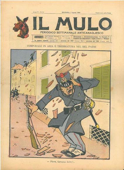 Il Mulo. Periodico settimanale anticanagliesco. 2 agosto 1908. Anno II - N. 30, direttore Agostino Ceccaroni - copertina