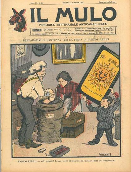 Il Mulo. Periodico settimanale anticanagliesco. 21 giugno 1908. Anno II - N. 24, direttore Agostino Ceccaroni - copertina