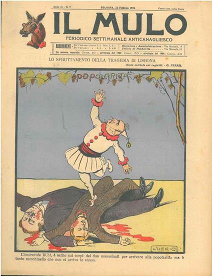 Il Mulo. Periodico settimanale anticanagliesco. 23 febbraio 1908. Anno II - N. 7, direttore Agostino Ceccaroni - copertina