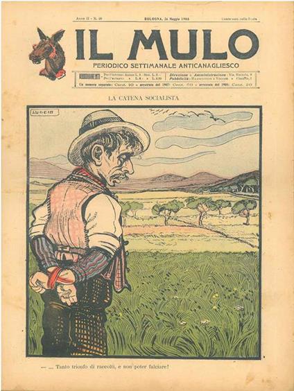 Il Mulo. Periodico settimanale anticanagliesco. 24 maggio 1908. Anno II - N. 20, direttore Agostino Ceccaroni - copertina