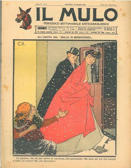 Il Mulo. Periodico settimanale anticanagliesco. 26 gennaio 1908. Anno II - N. 3, direttore Agostino Ceccaroni - copertina