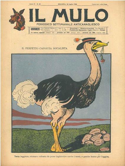 Il Mulo. Periodico settimanale anticanagliesco. 26 luglio 1908. Anno II - N. 29, direttore Agostino Ceccaroni - copertina