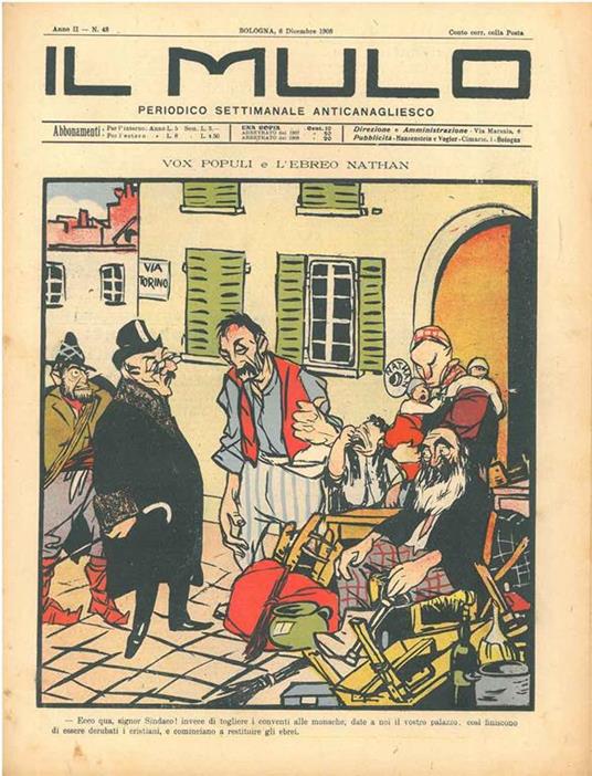 Il Mulo. Periodico settimanale anticanagliesco. 6 dicembre 1908. Anno II - N. 48, direttore Agostino Ceccaroni - copertina