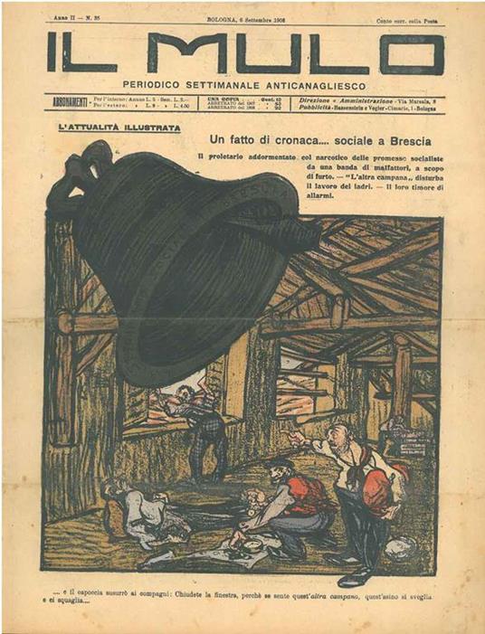 Il Mulo. Periodico settimanale anticanagliesco. 6 settembre 1908. Anno II - N. 35, direttore Agostino Ceccaroni - copertina