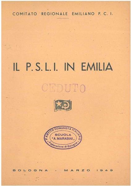 Il PSLI in Emilia. Mozione del Comitato Regionale Emiliano sui compiti del Partito verso il PSLI - copertina