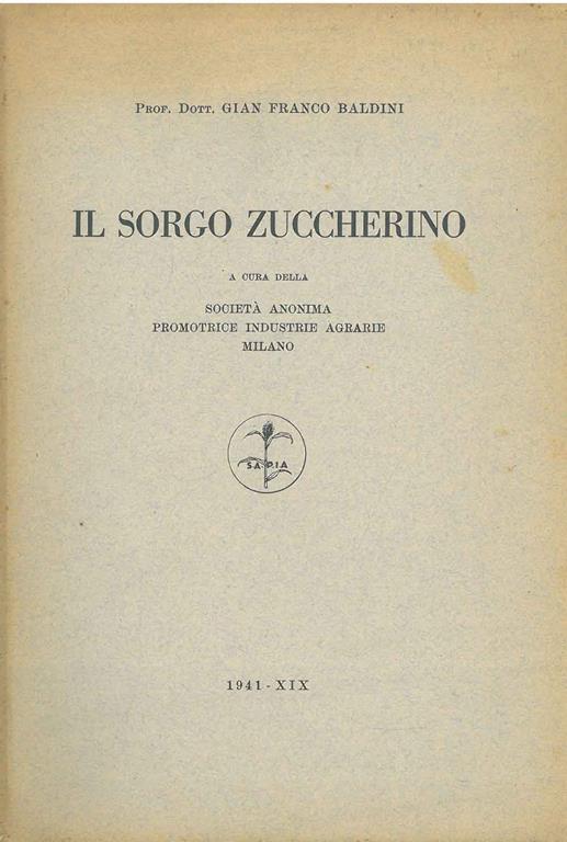 Il sorgo zuccherino - Gabriele Baldini - copertina