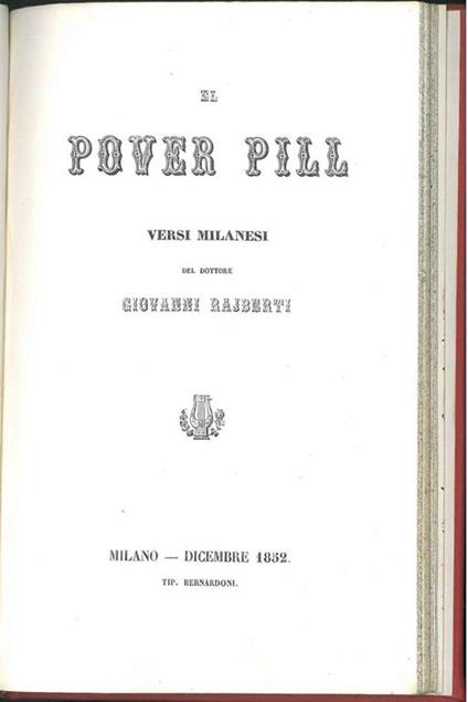 El pover Pill. Versi milanesi del dottore Giovanni Rajberti - Giovanni Rajberti - copertina