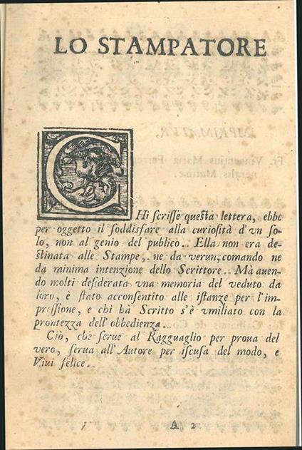 Copia d'una lettera di Modona in data de' 27 febbraio 1700 - copertina