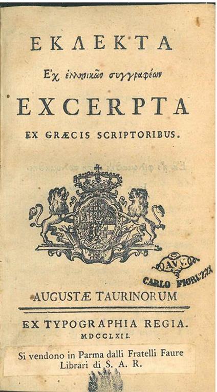 Eklekta ex ellenikon suggrapheon. Excerpta ex graecis Scriptoribus - copertina