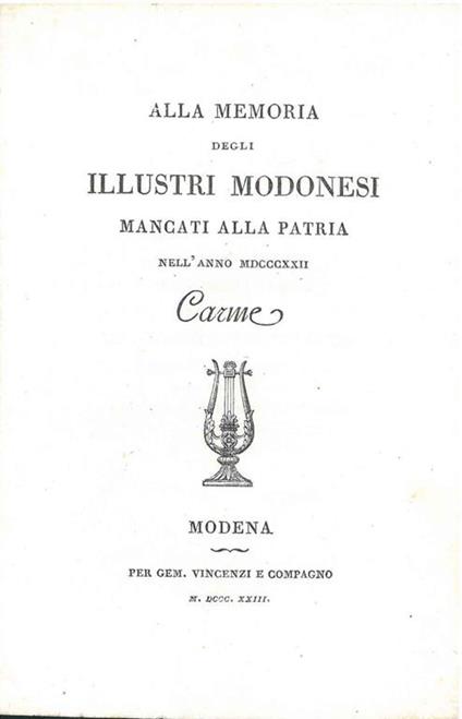 Alla memoria degli illustri modonesi mancati alla patria nell'anno 1822. Carme - copertina