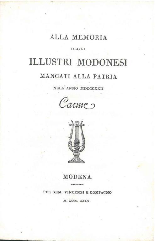 Alla memoria degli illustri modonesi mancati alla patria nell'anno 1822. Carme - copertina