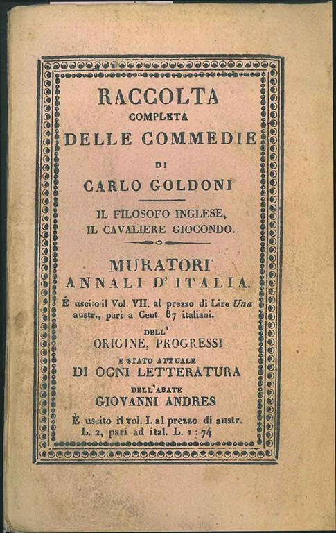Raccolta completa delle commedie Tomo XLIX. Il filosofo inglese, Il cavaliere giocondo - Carlo Goldoni - copertina