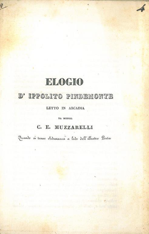 Elogio. Letto in Arcadia da Monsig. C.E Muzzarelli - Ippolito Pindemonte - copertina