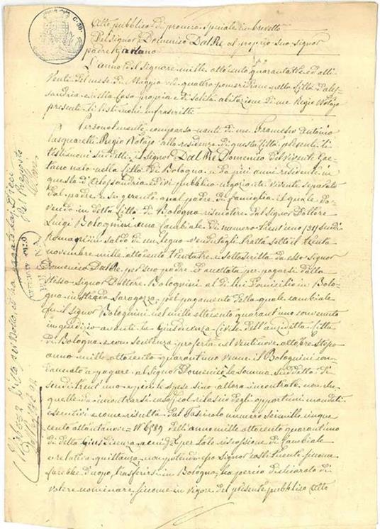 Firma autografa su una certificazione di verità: " Certifichiamo vera la qui retro-scritta firma dell'Ill.mo Sig. Spinelli Segretario della Nunziatura Pontificia residente in Torino" - copertina