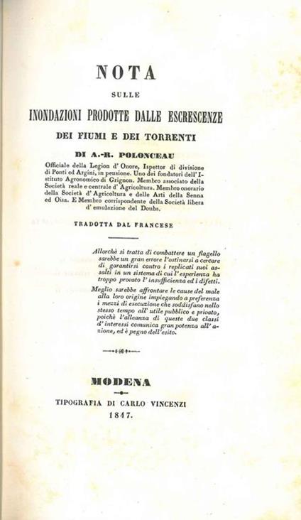 Nota sulle inondazioni prodotte dalle escrescenze dei fiumi e dei torrenti - copertina
