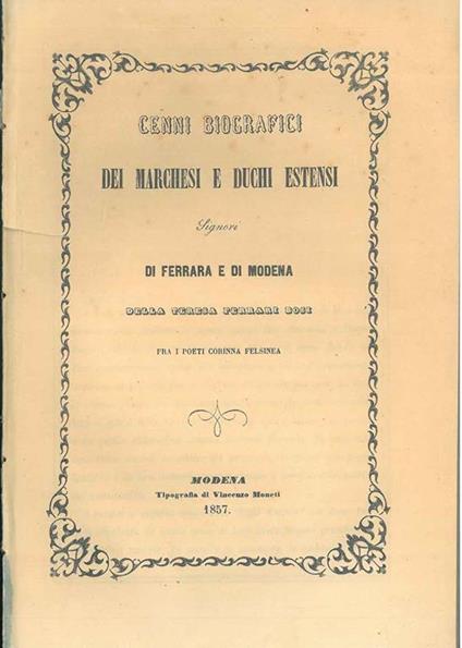Cenni biografici dei marchesi e duchi estensi signori di Ferrara e Modena - copertina