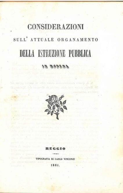 Considerazioni sull'attuale organamento della istruzione pubblica in Modena - copertina