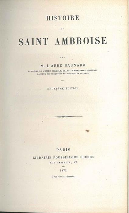 Histoire de Saint Ambroise - copertina