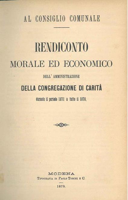 Rendiconto morale economico durante il periodo 1871 a tutto il 1878 - copertina