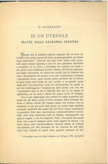 Di un utensile tratto dalla necropoli felsinea. Estratto - Giovanni Gozzadini - copertina
