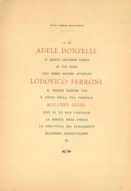 Il primo connubbio secondo i libri sacri indiani. Per le nozze Donzelli - Ferroni - Augusto Guidi - copertina
