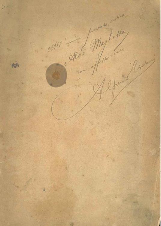 Dedica di 3 righe autografe e firmate da Testoni, su una carta sciupata - Alfredo Testoni - copertina