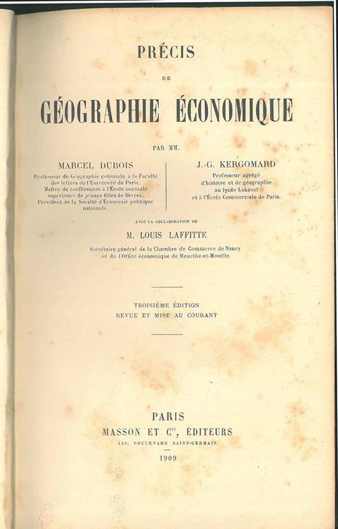 Précis de géographie économique - Marcel Dubois - copertina