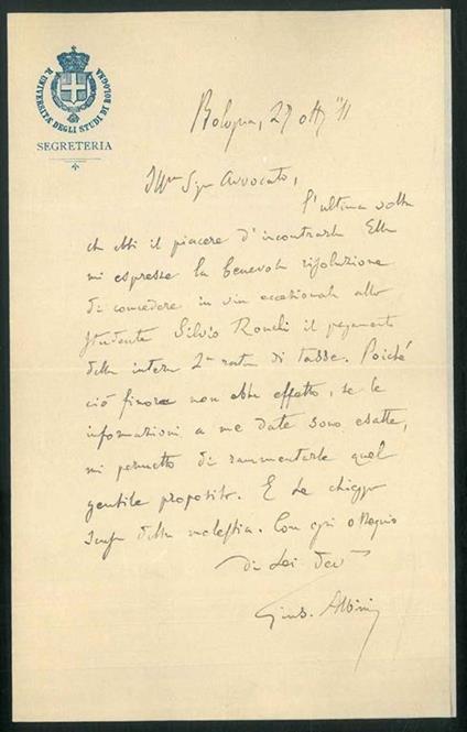 Lettera autografa e firmata - Giuseppe Albini - copertina