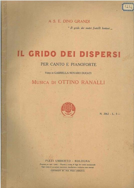 Il grido dei dispersi. Per canto e pianoforte - Ottino Ranalli - copertina