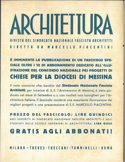 Architettura Rivista del sindacato nazionale fascista architetti - Marcello Piacentini - copertina